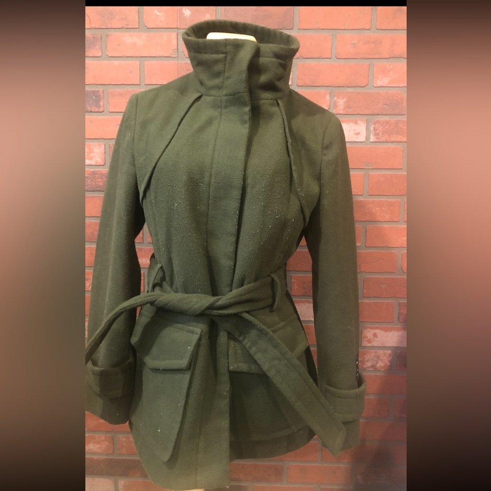 Kenneth Blake Cashmilan Size Large Loden Green Belted Coat